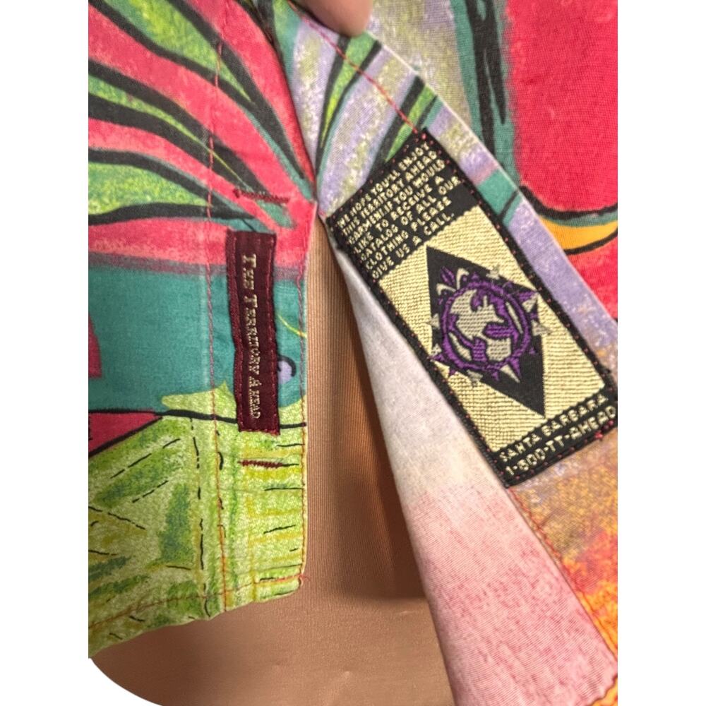 Vintage The Territory Ahead Abstract Tropical Patchwork Print Shirt Resort Top - Picture 3 of 9